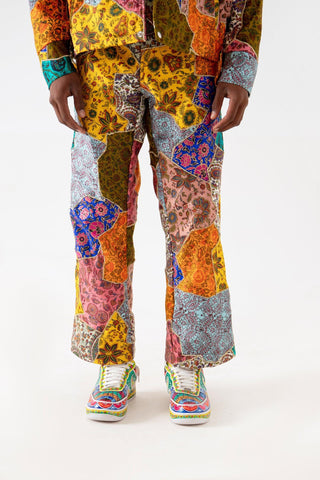 BLOCKPRINTED PATCHWORK SATIN TROUSERS - Rastah