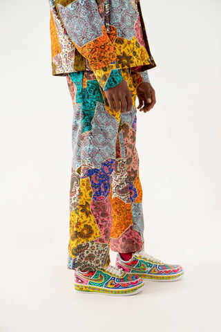 BLOCKPRINTED PATCHWORK SATIN TROUSERS - Rastah