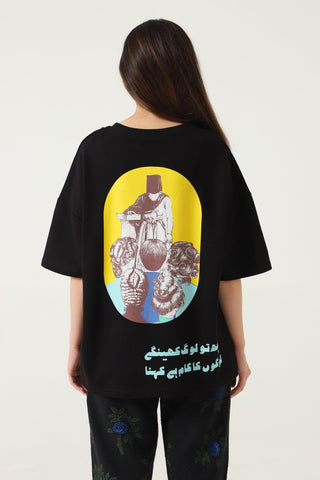 "PEOPLE TALK" PRINTED BLACK T SHIRT - Rastah