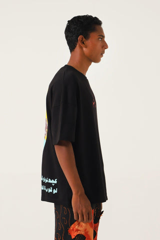 "PEOPLE TALK" PRINTED BLACK T SHIRT - Rastah