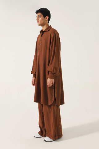BROWN HANDWOVEN KAMEEZ (LONG SHIRT) - Rastah