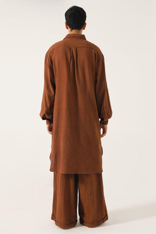 BROWN HANDWOVEN FLARED TROUSERS - Rastah