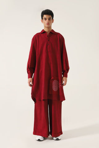 MAROON HANDWOVEN KAMEEZ - Rastah