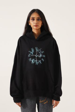"TIME IS FLEETING" PRINTED BLACK HOODIE - Rastah