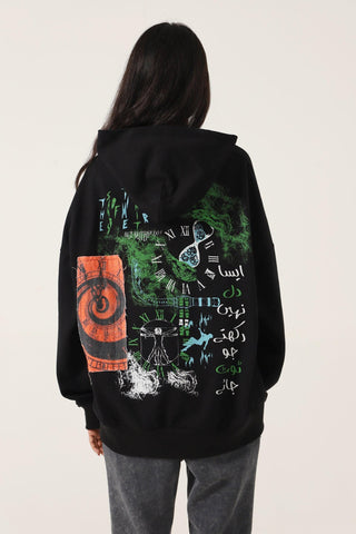 "TIME IS FLEETING" PRINTED BLACK HOODIE - Rastah