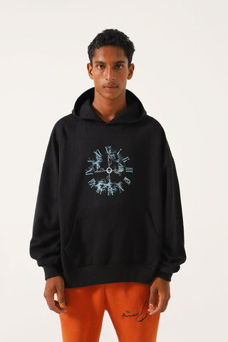 "TIME IS FLEETING" PRINTED BLACK HOODIE - Rastah