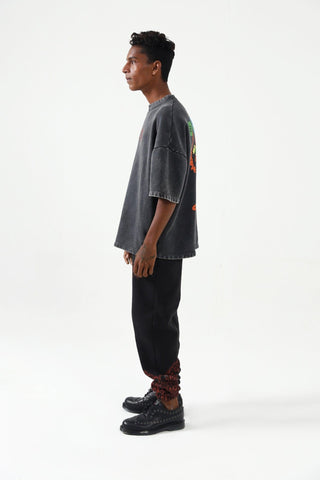"MAN IN THE DARK" HAND PRINTED GREY T SHIRT - Rastah