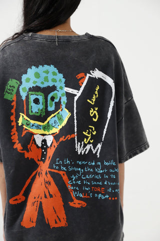 "MAN IN THE DARK" HAND PRINTED GREY T SHIRT - Rastah