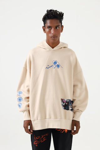 "WEEPING MAN" HAND PRINTED BEIGE HOODIE - Rastah