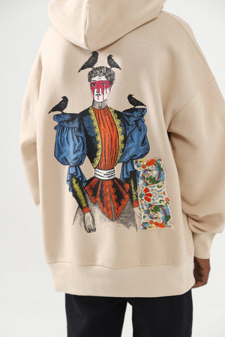 "WEEPING MAN" HAND PRINTED BEIGE HOODIE - Rastah
