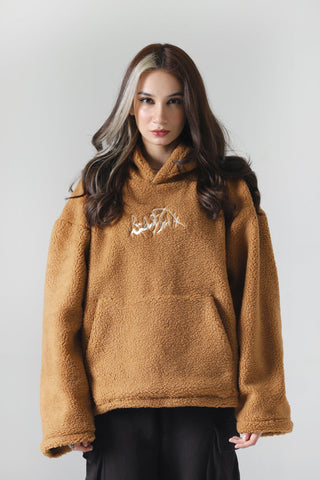 Brown sherpa logo hoodie