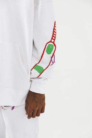 "A-POLITICAL" HAND PRINTED WHITE HOODIE - Rastah