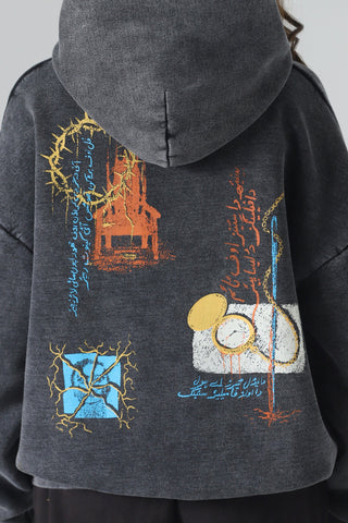 "Sweet friend" grey acid wash hoodie