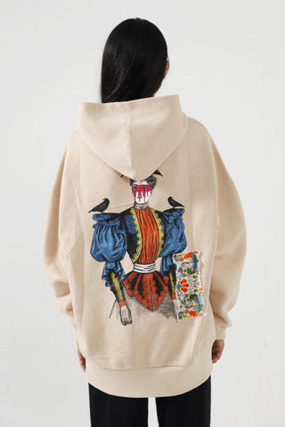 "WEEPING MAN" HAND PRINTED BEIGE HOODIE - Rastah