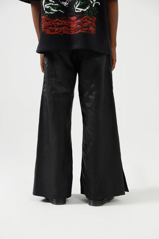 LEATHER AND HANDWOVEN DENIM TROUSERS - Rastah