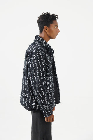 "SOCHTA HI REHTA HAI" HANDWOVEN DISTRESSED DENIM JACKET - Rastah