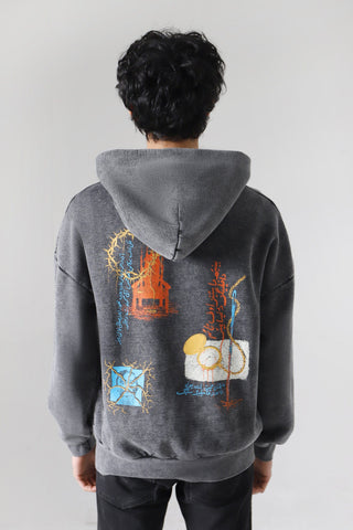"Sweet friend" grey acid wash hoodie