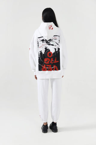 "A-POLITICAL" HAND PRINTED WHITE HOODIE - Rastah