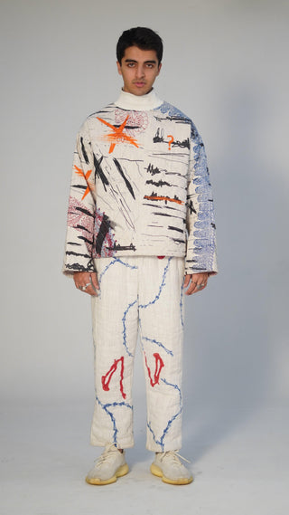 Quilted Block-Print Mixed Media Top - Rastah
