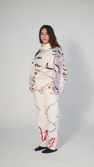 Quilted Block-Print Mixed Media Top - Rastah