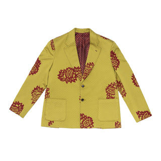 Lime Green Printed Oversized Silk Blazer - Rastah