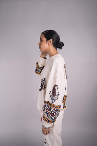 ‘Kalamkaar’ Block-Print Crew Neck Sweatshirt - Rastah