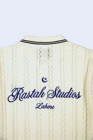 Cream Cable-Knit Polo