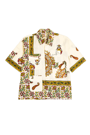 Beige block-printed button-down