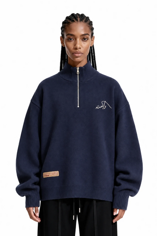 Safarnama Quarter-Zip Embroidered Sweater
