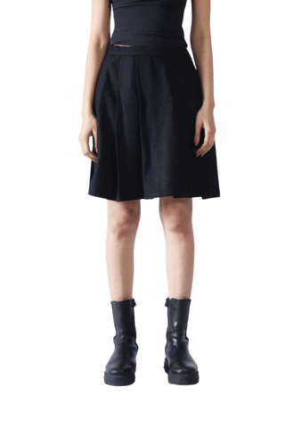 Black Wool Pleated Short Skirt