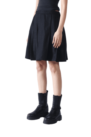 Black Wool Pleated Short Skirt