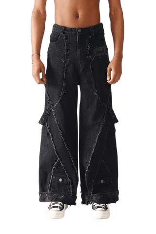 Denim Acid Wash Cargo Pants