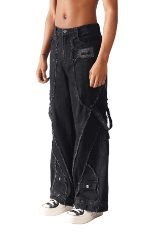 Denim Acid Wash Cargo Pants