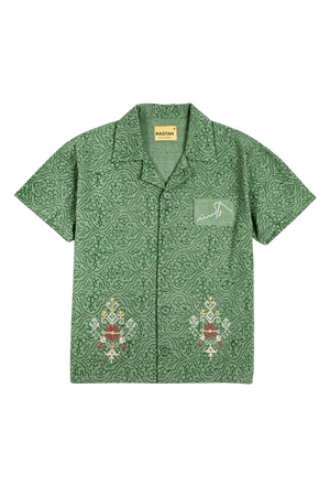 Green embroidered khaddar button-down