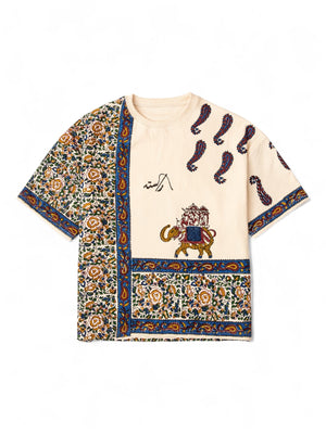 Beige block print kalamkaar T-shirt