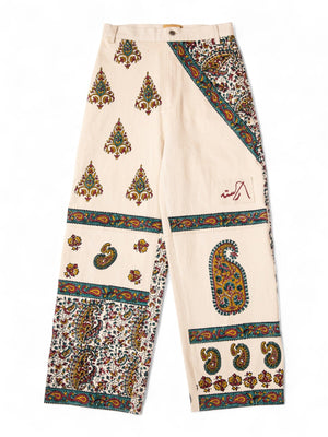 "95" beige block print denim pants