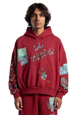 Red block-printed hoodie