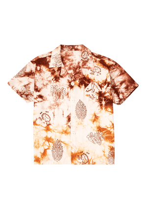 Smoked block print denim button-down