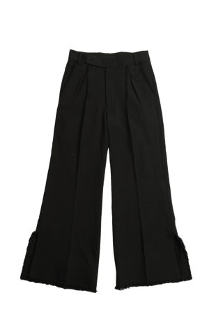 BLACK FRAYED KHADDAR DOUBLE-PLEATED PANTS