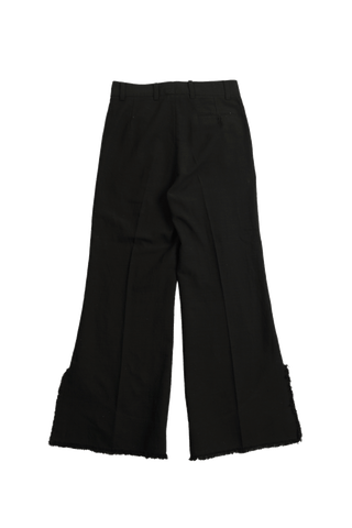 BLACK FRAYED KHADDAR DOUBLE-PLEATED PANTS