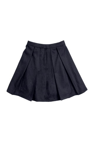 Black Wool Pleated Short Skirt