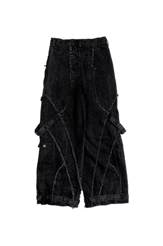 Denim Acid Wash Cargo Pants