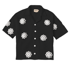 Hand-Embroidered black button-down