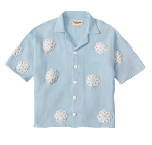 Hand-Embroidered blue button-down