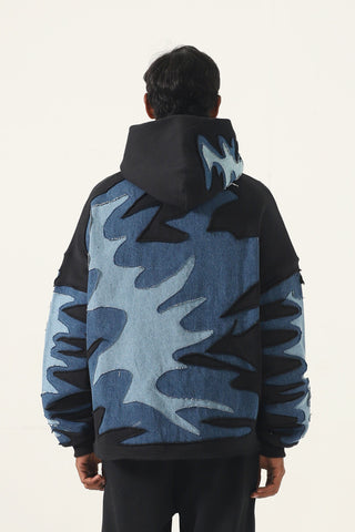 'INTERTWINE DENIM AND FLEECE HOODIE