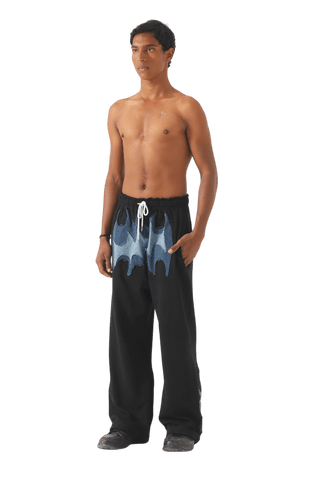 PANELED FLEECE AND DENIM SWEATPANTS