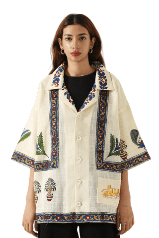 "MIDCENTURY" BLOCKPRINT HANDWOVEN BUTTON DOWN