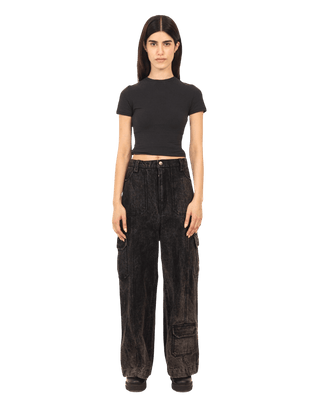 BLACK ACID WASH CARGO PANTS