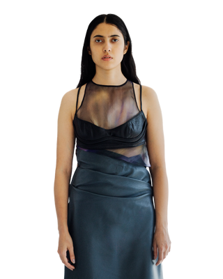 "SERPENTINES GARDEN" PANELED LEATHER SKIRT