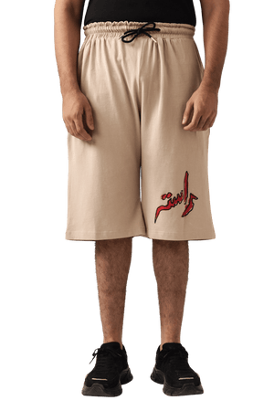 Beige acid wash shorts